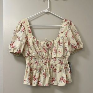 WAYF Lucian floral smocked waist top NWT
